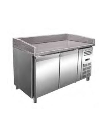 Tavolo refrigerato pizzeria 3 porte, 2 ripiani - 390 Lt. - piano in granito - mm 1515x800x1000h