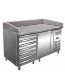 Tavolo refrigerato pizzeria 1 porta con 1 cassettiera a 7 cassetti neutri- Lt 190 - piano in granito - cm 151,5x80x100h