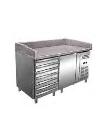 Tavolo refrigerato pizzeria 1 porta con 1 cassettiera a 7 cassetti neutri- Lt 190 - piano in granito - cm 151,5x80x100h
