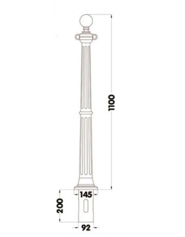 Dissuasore in i ghisa, colonna con base ottagonale e occhielli fissi, arricchita da fregi ornamentali - cm diam. 21,5x100h