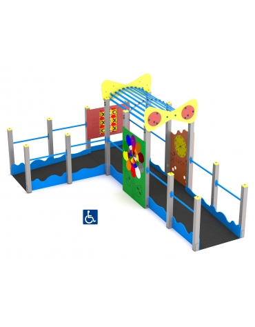 Percorso inclusivo galleria con struttura in alluminio - Pannelli decorativi in HDPE a forma di onda - cm 310x485x224h