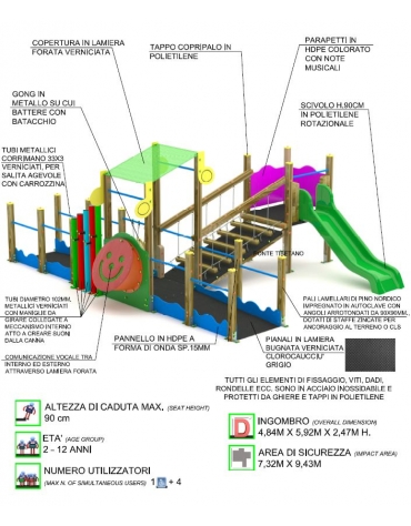 Percorso inclusivo in alluminio con scivolo - cm 485x610xh247