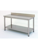 Tavolo inox da lavoro su gambe tonde con alzatina e ripiano inferiore - cm 250x70x85/90