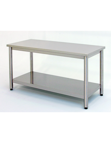 Tavolo inox su gambe tonde c/ripiano cm. 80x60x85/90h