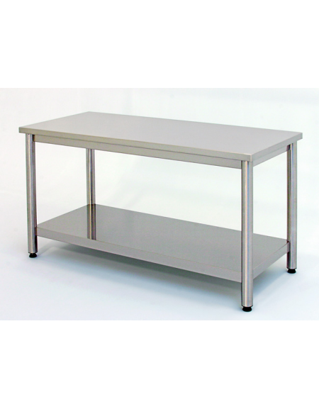 Tavolo inox su gambe tonde c/ripiano cm. 90x60x85/90h