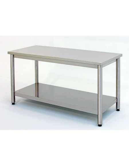 Tavolo inox su gambe tonde c/ripiano cm. 100x60x85/90h