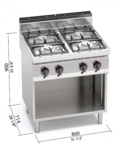 Cucina professionale industriale a gas 4 fuochi per ristorante cm 80x70x90h