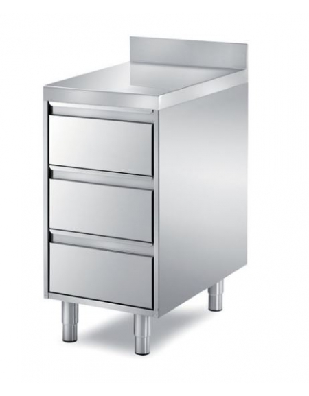 CASSETTIERA INOX AISI 304 A 3 CASSETTI CON ALZATINA, ANGOLO