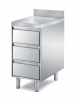 CASSETTIERA INOX AISI 304 A 3 CASSETTI CON ALZATINA, ANGOLO RAGGIATO SU 1 FRONTE, BORDO H 60 MM - CM. 65X90X87H