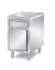 TAVOLO ARMADIATO INOX AISI 304 CON 1 ANTA A BATTENTE E 1 CASSETTO, ANGOLO RAGGIATO SU 1 FRONTE - CM. 50X90X87H