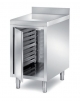 TAVOLO ARMADIATO INOX AISI 304, 1 ANTA A BATTENTE CON PORTATEGLIE 40X60 - ALZATINA - ANGOLO RAGGIATO SU 1 FRONTE - CM 50X90X87H