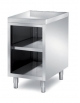 TAVOLO ARMADIATO INOX AISI 304 A GIORNO CON RIPIANO INTERMEDIO, ANGOLO RAGGIATO SU 1 FRONTE - CM. 50X70X87H