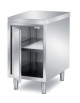 TAVOLO ARMADIATO INOX AISI 304 CON 1 ANTA A BATTENTE, ANGOLO RAGGIATO SU 1 FRONTE - CM. 50X70X87H