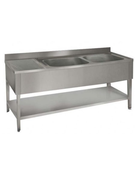 Lavatoio inox 2 vasche+gocc.sinistro Dimensioni cm.140x60x85/90h