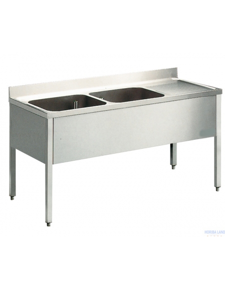 Lavatoio inox 2 vasche + gocc.destro Dimensioni cm.140x60x85/90h