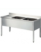 Lavatoio inox 2 vasche + gocciolatoio sinistro Dimensioni cm.140x60x85/90h