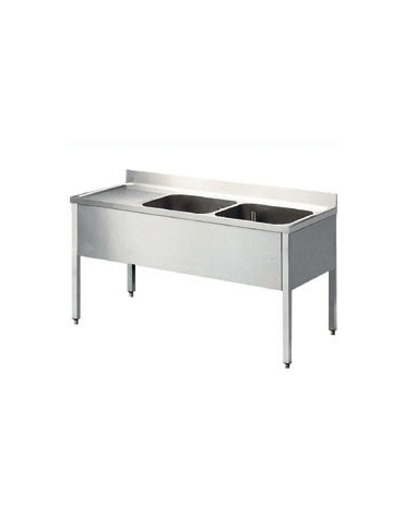 Lavatoio inox 2 vasche+gocc.sinistro Dimensioni cm.140x60x85/90h