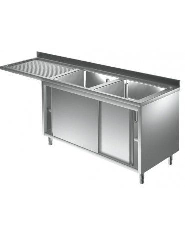 Lavatoio inox armadiato 2 vasche+gocc.sinistro cm 150x60x85h