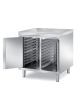 TAVOLO ARMADIATO INOX AISI 304 CON 2 ANTE A BATTENTE CON 2 VANI PORTATEGLIE 40X60, ANGOLO RAGGIATO SU 1 FRONTE - CM 100X80X87H