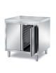 TAVOLO ARMADIATO INOX AISI 304 CON 2 ANTE A BATTENTE CON 1 VANO PORTATEGLIE 40X60 , ANGOLO RAGGIATO SU 1 FRONTE - CM 100X90X87H