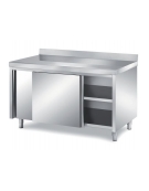TAVOLO ARMADIATO CON 2 ANTE SCORREVOLI, CON ALZATINA, ANGOLO RAGGIATO SU 1 FRONTE - CM. 170X80X85H