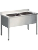 Lavatoio inox gambe quadre 2 vasche senza ripiano - Dimensioni cm 130x70x85/90h