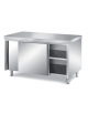 TAVOLO ARMADIATO INOX AISI 304 CON 2 ANTE SCORREVOLI, ANGOLO RAGGIATO SU 1 FRONTE - CM. 120X90X87H