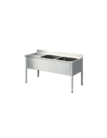 Lavatoio inox 2 vasche+gocc.sinistro Dimensioni cm.180x60x85/90h