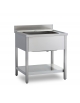 Lavatoio lavello inox con gambe quadre 1 vasca con ripiano di fondo - Dimensioni cm 80x70x85/90h