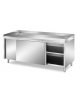 TAVOLO INOX AISI 304 PANETTERIA ARMADIATO CON ANTE SCORREVOLI - CON PIANO E ALZATINE IN INOX - CM. 160X90X87H