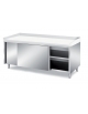 TAVOLO INOX AISI 304 PANETTERIA ARMADIATO CON ANTE SCORREVOLI - CON PIANO E ALZATINE IN POLIETILENE - CM. 180X90X87H