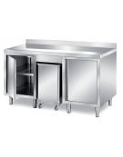 TAVOLO ARMADIATO CON 2 ANTE A BATTENTE E TRAMOGGIA PORTA INGREDIENTI CENTRALE - SENZA ALZATINA - CM. 150X80X85H