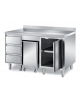TAVOLO ARMADIATO CON 1 ANTA A BATTENTE, TRAMOGGIA PORTA INGREDIENTI E CASSETTIERA A 3 CASSETTI - SENZA ALZATINA - CM. 150X70X87H