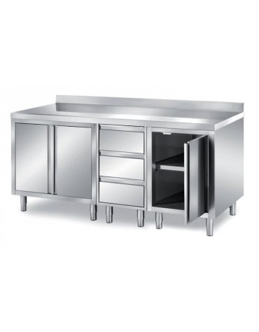 TAVOLO ARMADIATO CON 3 ANTE A BATTENTE E 1 CASSETTIERA A 3 CASSETTI H 150 MM - SENZA ALZATINA - CM. 200X80X85H