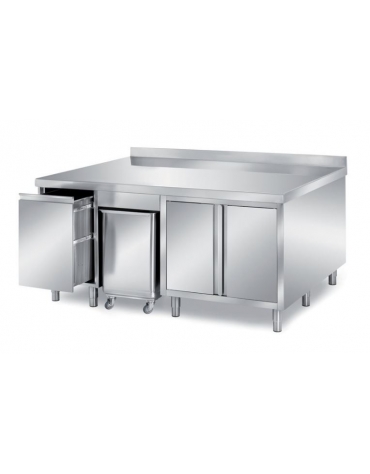 TAVOLO COMPOSIZIONE N°4 - 2 ANTE A BATTENTE CON 1 VANO PORTATEGLIE, TRAMOGGIA E 1 CASSETTONE ESTRAIBILE - CM. 220X80X87H