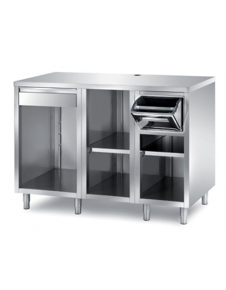 TAVOLO PER MACCHINA CAFFÈ - 3 VANI A GIORNO CON TRAMOGGIA BATTIFILTRO E CASSETTO BATTIFILTRO - CM. 150X70X110H TAVOLO PER MACCHINA CAFFÈ - 3 VANI A GIORNO CON TRAMOGGIA BATTIFILTRO E CASSETTO BATTIFILTRO - CM. 150X70X110H