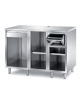 TAVOLO INOX AISI 304 PER MACCHINA CAFFÈ - 3 VANI A GIORNO CON TRAMOGGIA BATTIFILTRO E CASSETTO BATTIFILTRO - CM. 150X70X110H