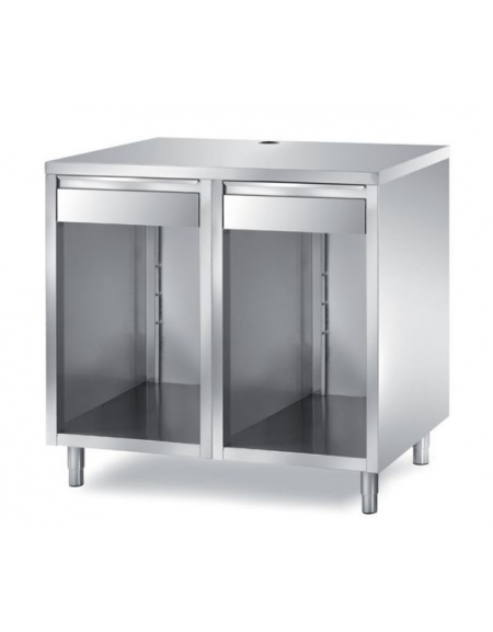 TAVOLO PER MACCHINA CAFFÈ - 2 VANI A GIORNO CON CASSETTO BATTIFILTRO E CASSETTO - CM. 100X70X110H TAVOLO PER MACCHINA CAFFÈ - 2 VANI A GIORNO CON CASSETTO BATTIFILTRO E CASSETTO - CM. 100X70X110H