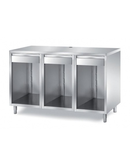TAVOLO PER MACCHINA CAFFÈ - 3 VANI A GIORNO CON CASSETTO BATTIFILTRO E 2 CASSETTI - CM. 150X70X110H TAVOLO PER MACCHINA CAFFÈ - 3 VANI A GIORNO CON CASSETTO BATTIFILTRO E 2 CASSETTI - CM. 150X70X110H