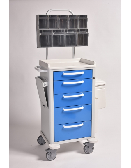 Carrello medicazione, blu con 5 cassetti - cm 77,5x71x92h