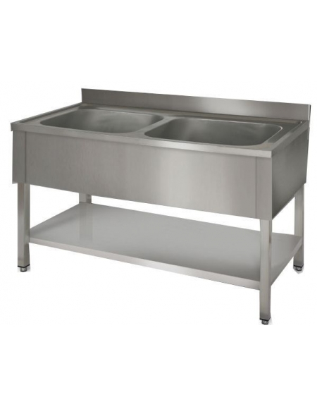 Lavatoio inox 2 vasche Dimensioni cm.140x60x85/90h