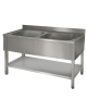 Lavatoio lavello inox gambe quadre 2 vasche con ripiano di fondo - Dimensioni cm 160x70x85/90h