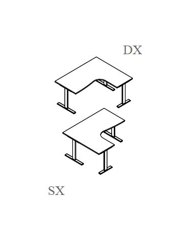 Scrivania Workstation a L per ufficio con gambe metalliche a T - cm 160x140x74h