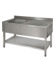 Lavatoio lavello inox 1 vasca con gocciolatoio destro - ripiano di fondo - cm 130x60x85/90h