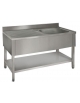Lavatoio lavello inox gambe quadre 1 vasca con gocciolatoio sinistro - ripiano di fondo - cm 100x70x85/90h