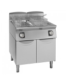 Friggitrice a gas 2 vasche Lt 13+13 su mobile - Bruciatori in vasca - Potenza totale Kw 18,8 - DIMENSIONI CM.60x70x85h