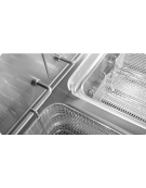 Friggitrice a gas 2 vasche Lt 13+13 su mobile - Bruciatori in vasca - Potenza totale Kw 18,8 - DIMENSIONI CM.60x70x85h