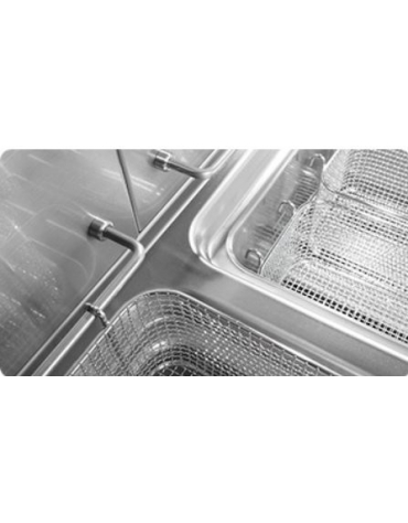 Friggitrice a gas 2 vasche Lt 13+13 su mobile - Bruciatori in vasca - Potenza totale Kw 18,8 - DIMENSIONI CM.60x70x85h