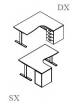 Workstation a L da 160x140 con cassettiera portante a 4 cassetti e gambe a T rovesciata