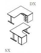 Scrivania workstation a L per ufficio DX-SX con cassettiera e gambe a T rovesciata - cm 160x160x74h